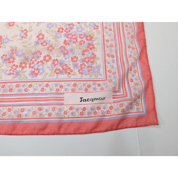 Vintage 70s Scarf Coral Pink Lavender Floral Stripe Floral Print Square - Picture 5 of 10